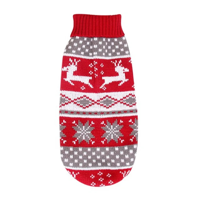 Fair-Isle Snowflake Knit Dog Sweater – Winter Christmas Pullover