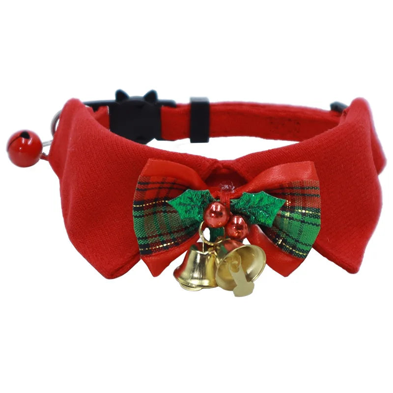 Christmas Breakaway Cat Collar with Bell – Holiday Bow Necklace
