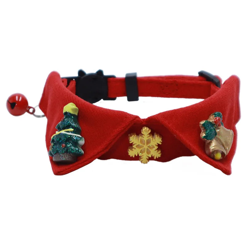 Christmas Breakaway Cat Collar with Bell – Holiday Bow Necklace