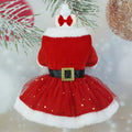 Red Velvet Christmas Dog Dress – Holiday Party Tutu with Bow Headband