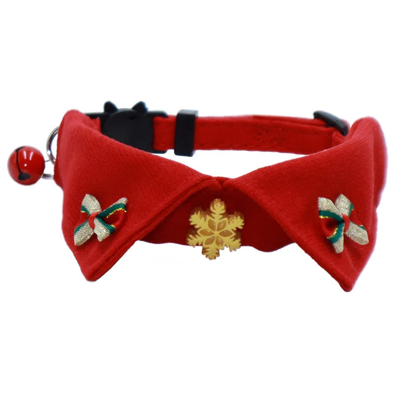 Christmas Breakaway Cat Collar with Bell – Holiday Bow Necklace