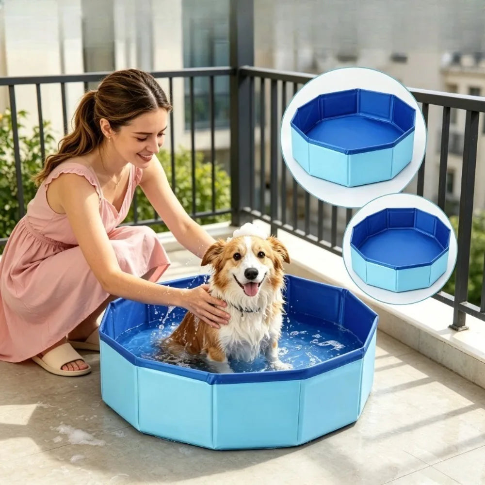 Foldable Dog Bath Tub with Brush Set Portable Pet Swimming Pool Small Medium Large Dogs Cats Puppies Indoor Outdoor Collapsible