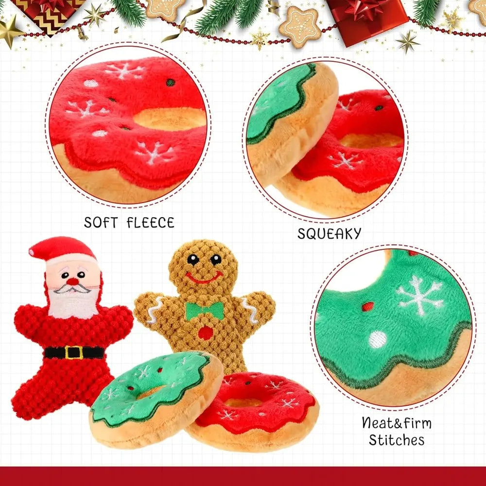 Christmas Squeaky Dog Toy Pack – Plush Holiday Chew Toys