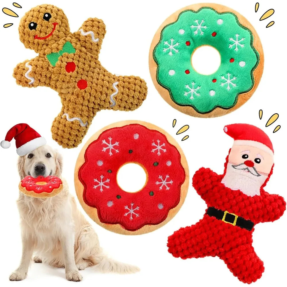 Christmas Squeaky Dog Toy Pack – Plush Holiday Chew Toys