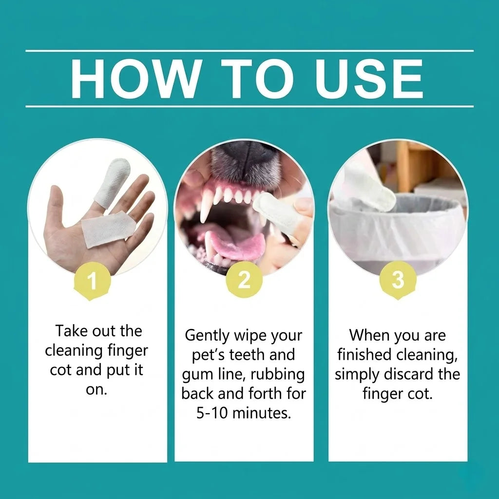 MIRAVEXLPet Finger Toothbrush 50PCS Cat Dog Dental Wipes Oral Care Disposable Finger Cot Teeth Cleaning Tool Fresh Breath Plaque