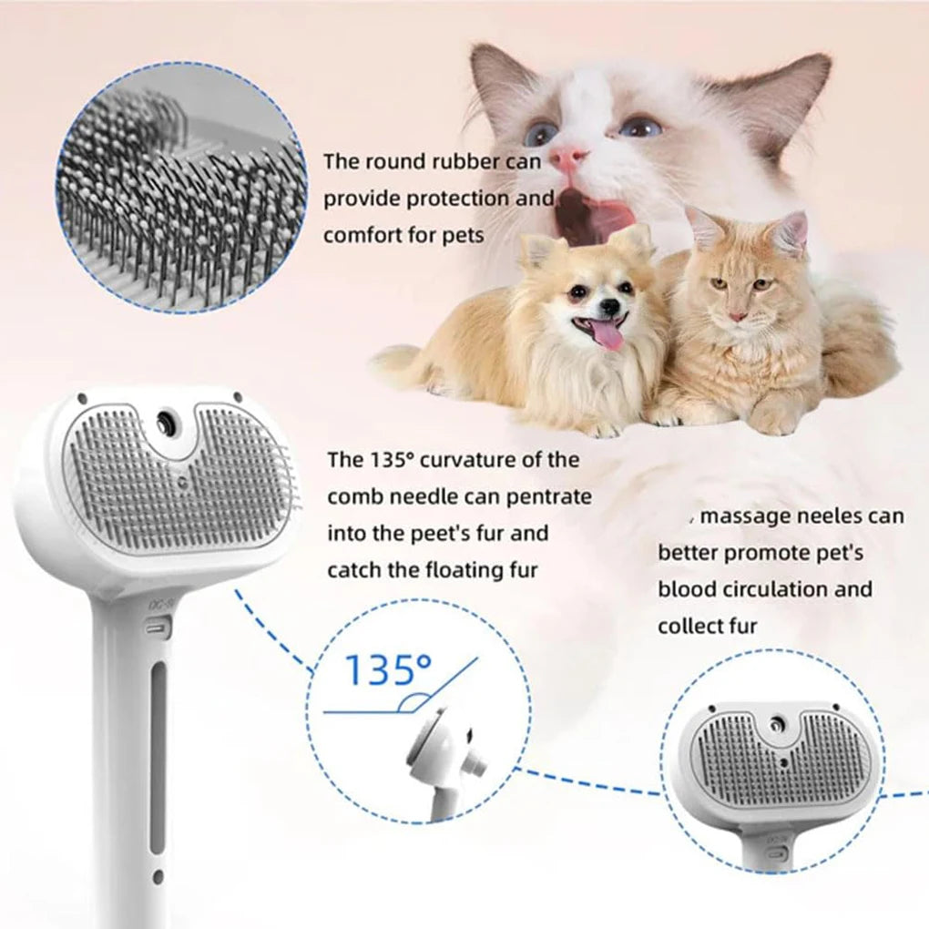 Pet Steam Grooming Brush – Mist Spray Deshedder