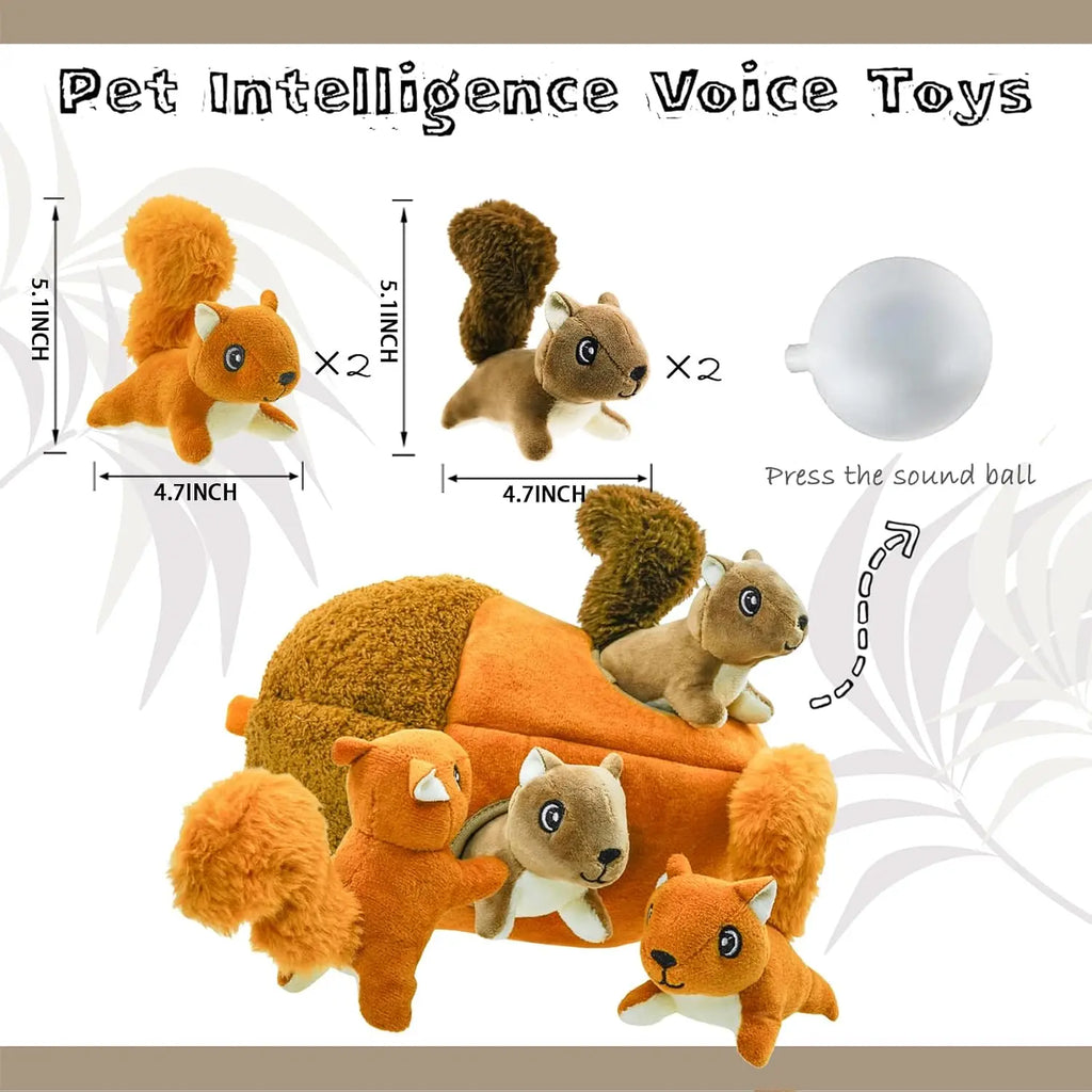 Hide-and-Seek Squirrel Plush Puzzle Dog Toy – Nose-Work Enrichment Toy