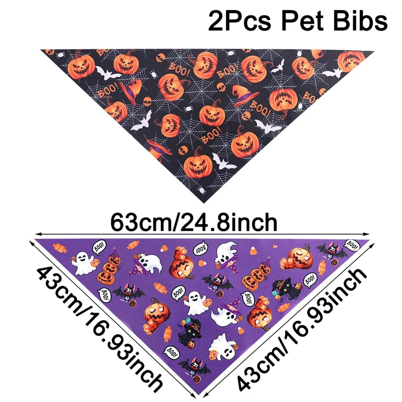 Halloween Dog Bandanas – 4-Pack Pumpkin & Ghost Prints