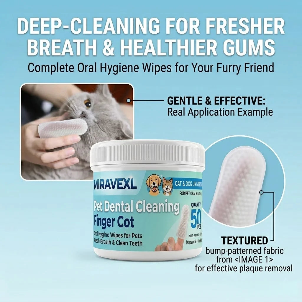 MIRAVEXLPet Finger Toothbrush 50PCS Cat Dog Dental Wipes Oral Care Disposable Finger Cot Teeth Cleaning Tool Fresh Breath Plaque