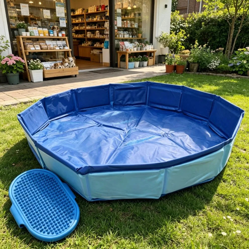 Foldable Dog Bath Tub with Brush Set Portable Pet Swimming Pool Small Medium Large Dogs Cats Puppies Indoor Outdoor Collapsible