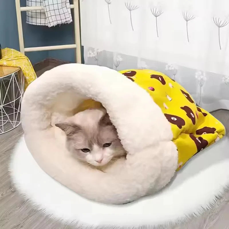 Self-Warming Cave Cat Bed – Winter Hideaway