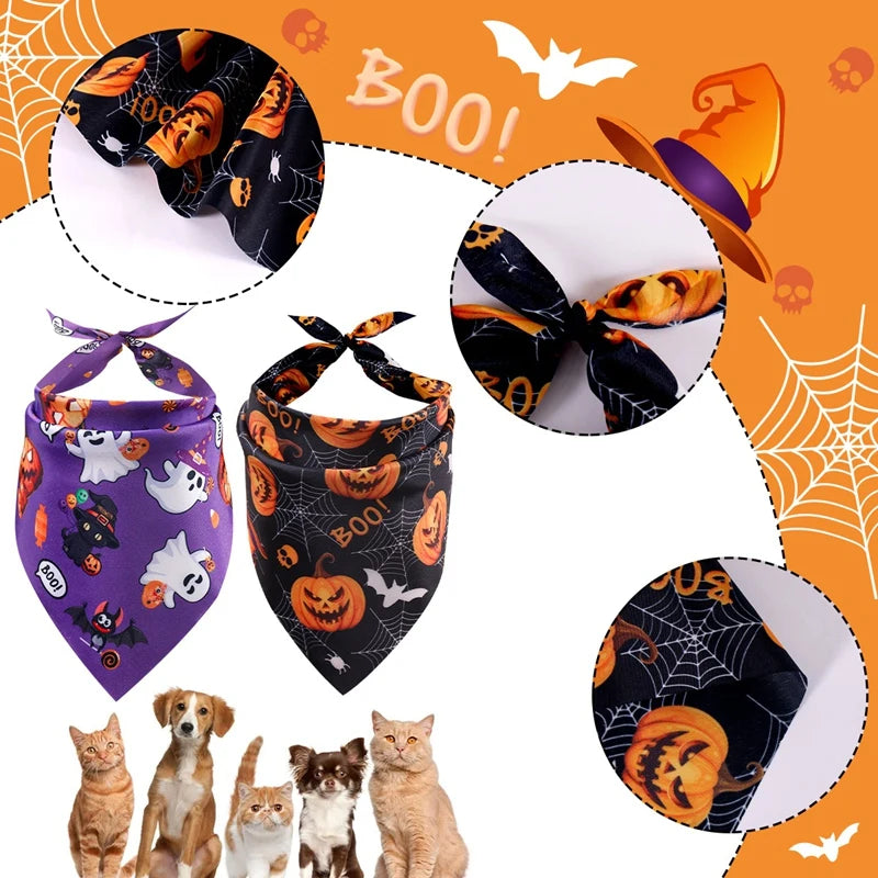 Halloween Dog Bandanas – 4-Pack Pumpkin & Ghost Prints