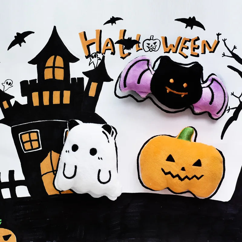 Halloween Plush Squeaky Dog Toy – Ghost, Pumpkin & Bat