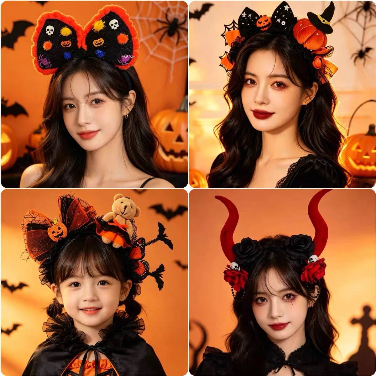 Halloween Pet Headband Set – Bat, Skull & Pumpkin