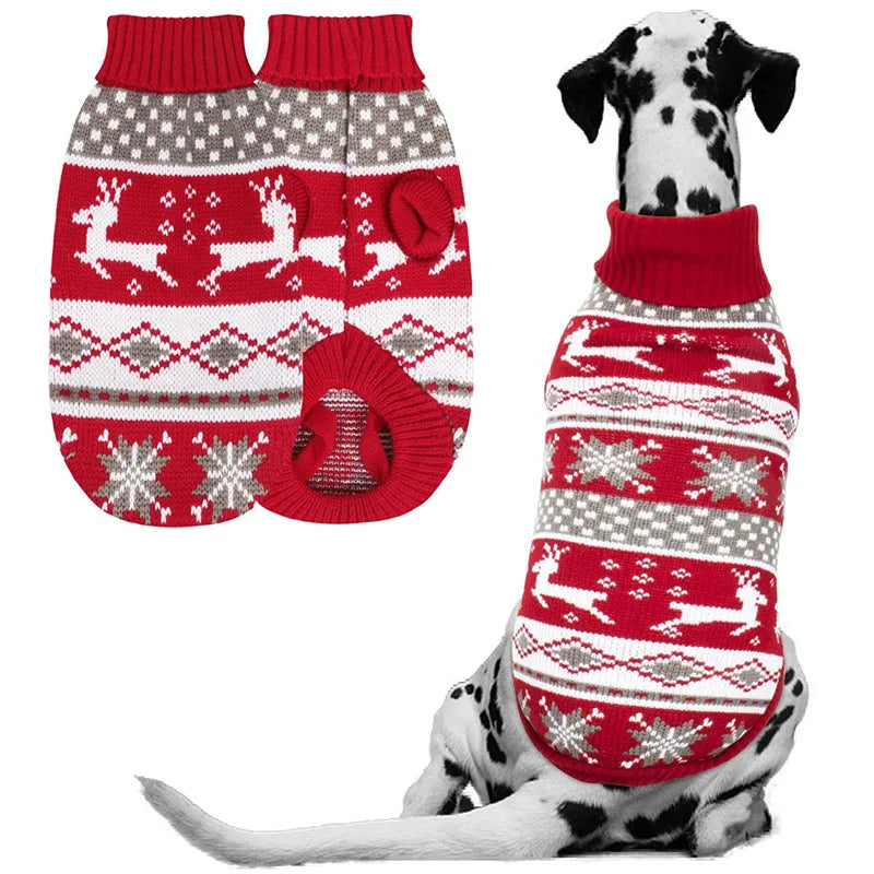 Fair-Isle Snowflake Knit Dog Sweater – Winter Christmas Pullover