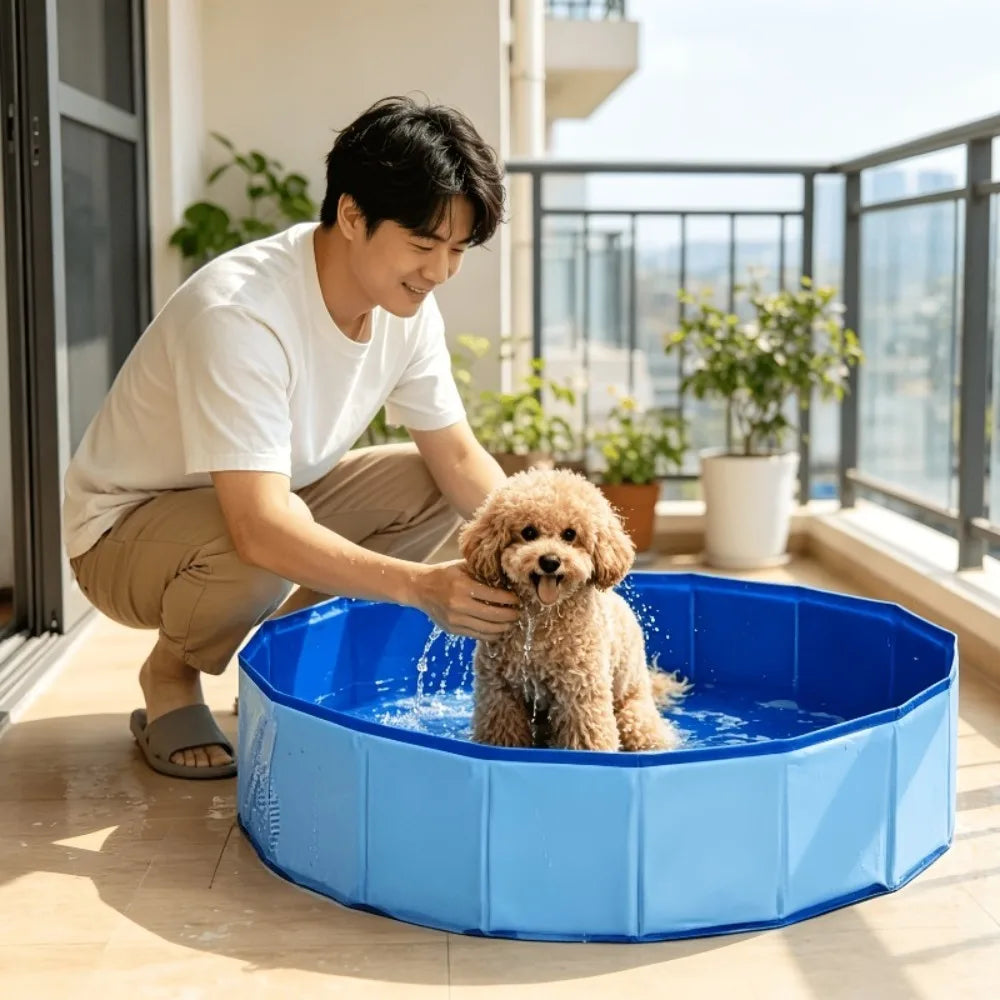 Foldable Dog Bath Tub with Brush Set Portable Pet Swimming Pool Small Medium Large Dogs Cats Puppies Indoor Outdoor Collapsible