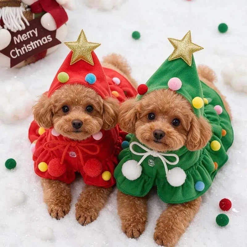 Walking Christmas Tree Pet Costume – Holiday Outfit with Star Hat