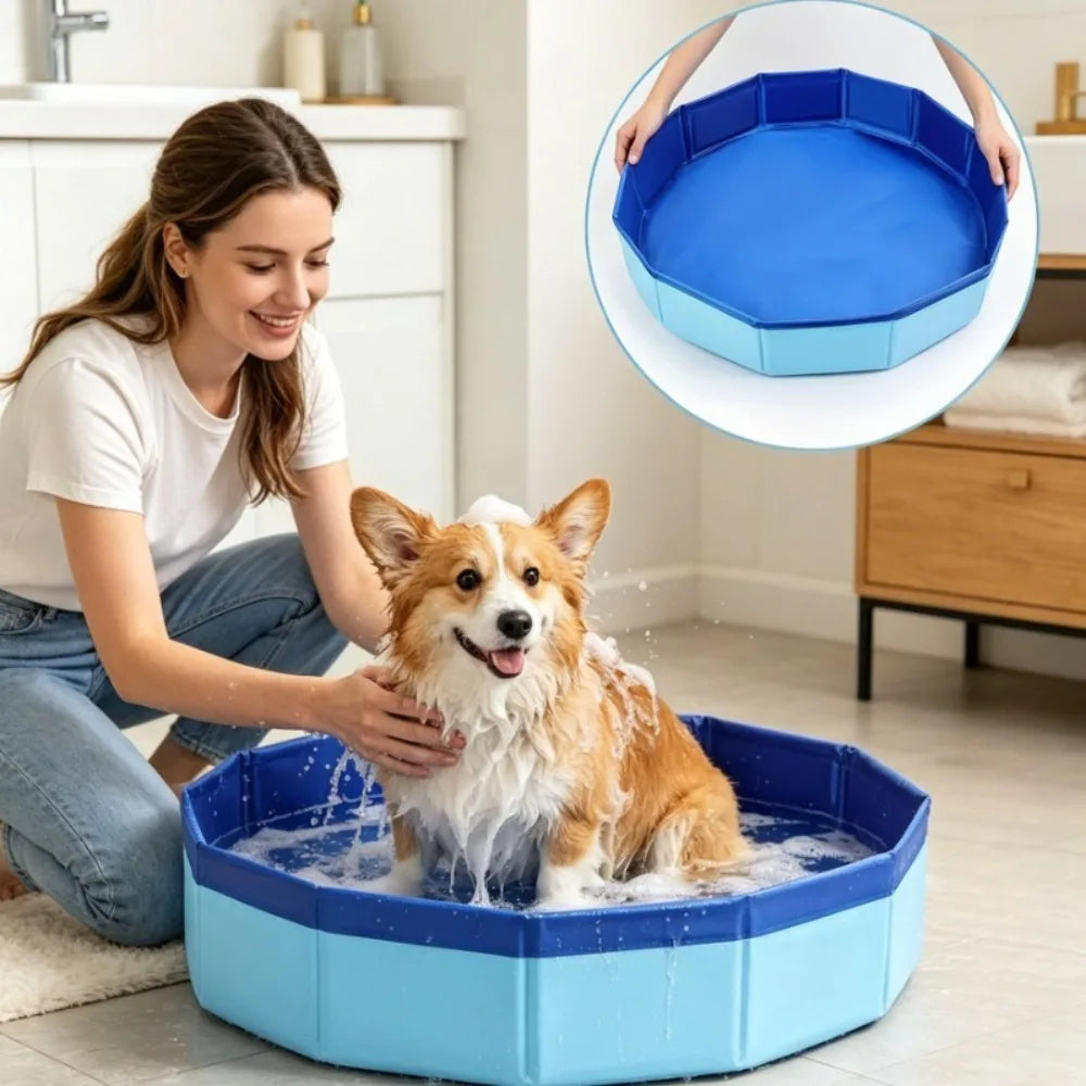 Foldable Dog Bath Tub with Brush Set Portable Pet Swimming Pool Small Medium Large Dogs Cats Puppies Indoor Outdoor Collapsible