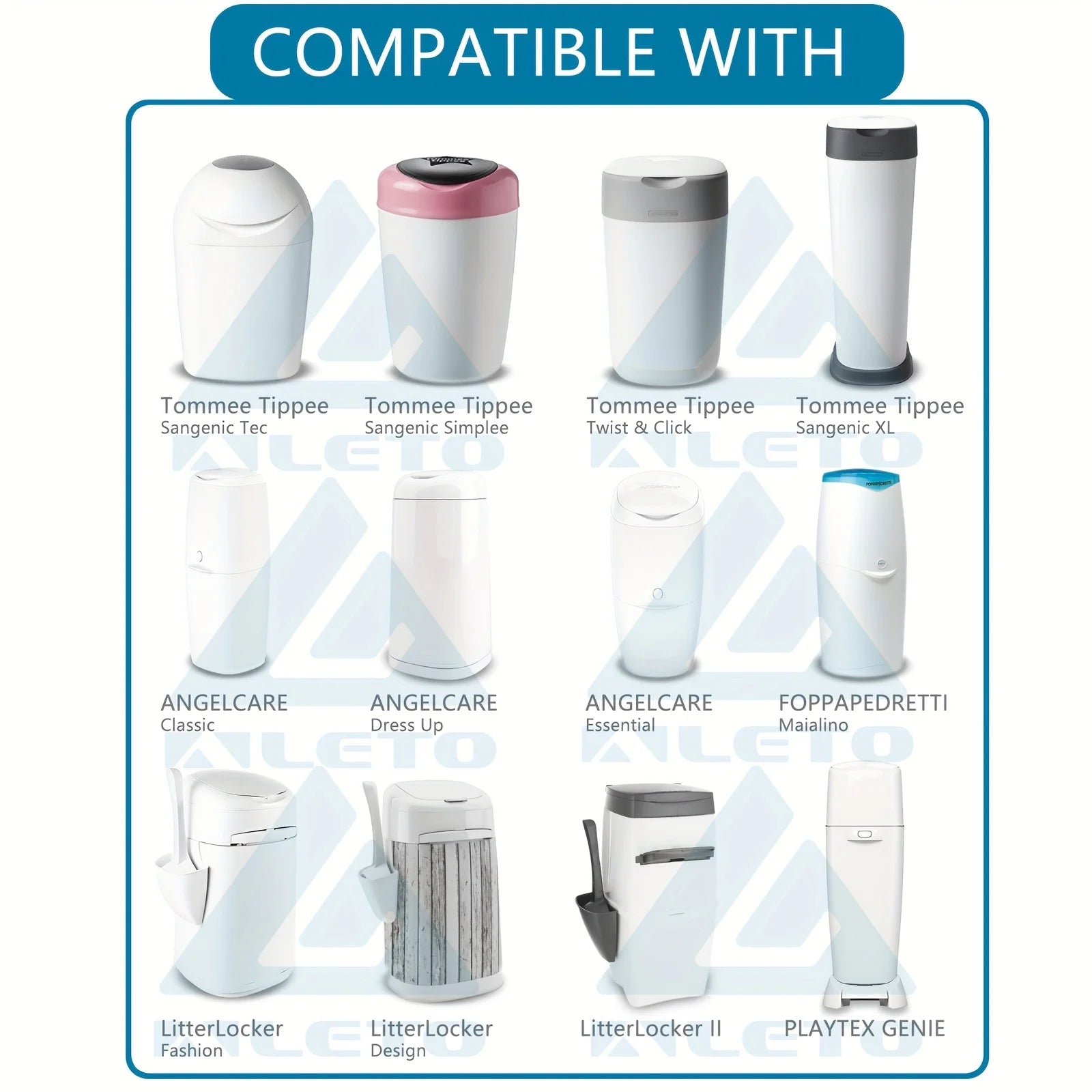 10-Pack Compatible with Diaper Genie Munchkin Litter Genie Angelcare Tommee Tippee Foppapedretti Aprica Combi Pails Refill Bag