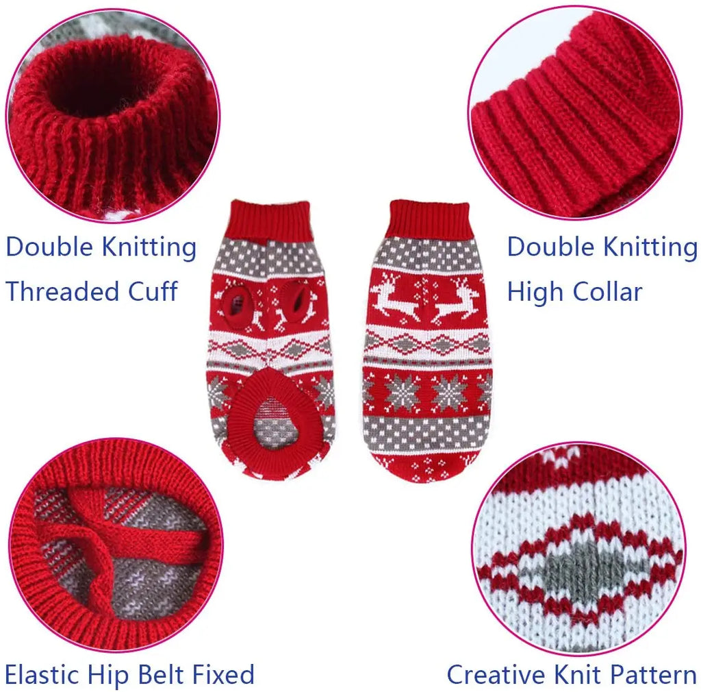 Fair-Isle Snowflake Knit Dog Sweater – Winter Christmas Pullover