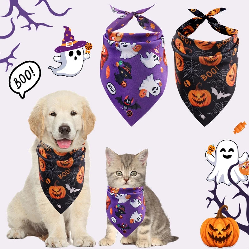 Halloween Dog Bandanas – 4-Pack Pumpkin & Ghost Prints
