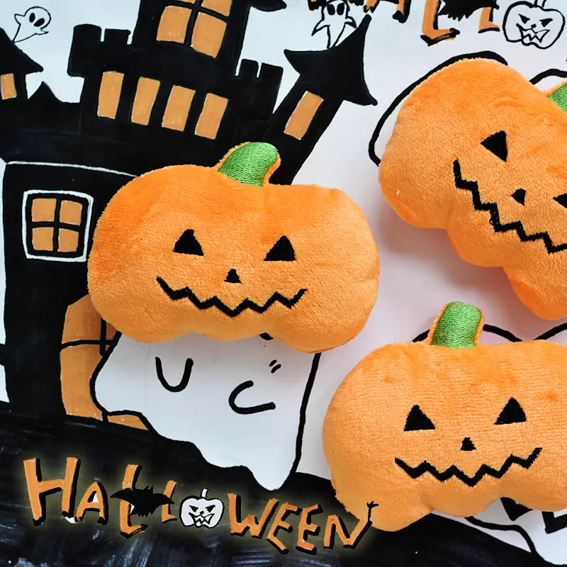Halloween Plush Squeaky Dog Toy – Ghost, Pumpkin & Bat