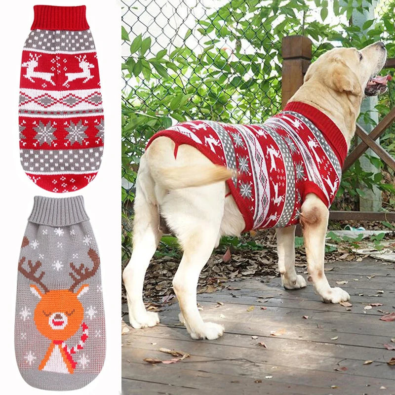 Fair-Isle Snowflake Knit Dog Sweater – Winter Christmas Pullover