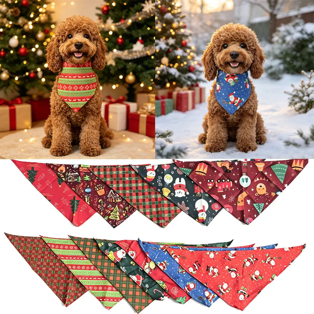 Christmas Pet Bandanas – 5-Pack Holiday Triangle Scarves