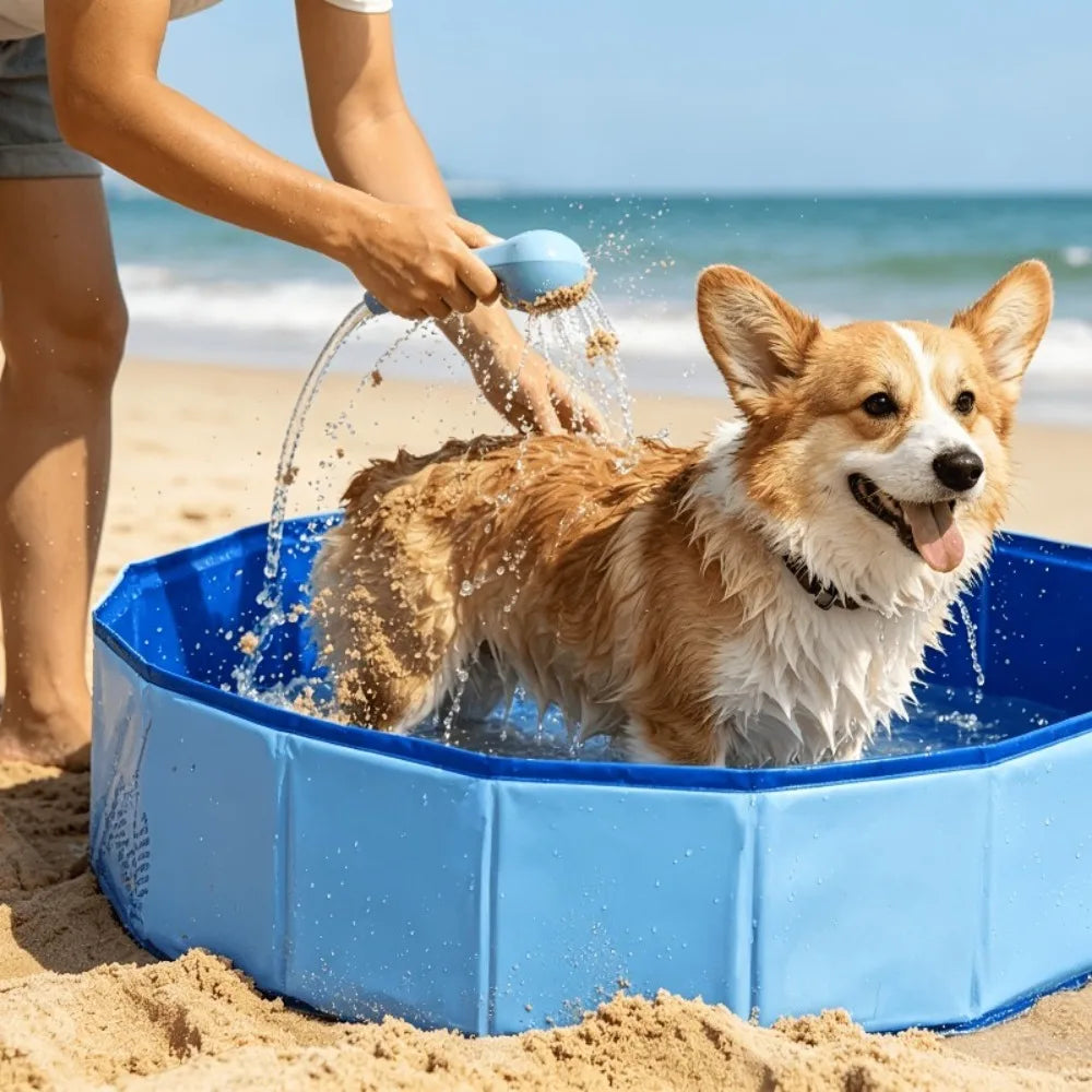 Foldable Dog Bath Tub with Brush Set Portable Pet Swimming Pool Small Medium Large Dogs Cats Puppies Indoor Outdoor Collapsible