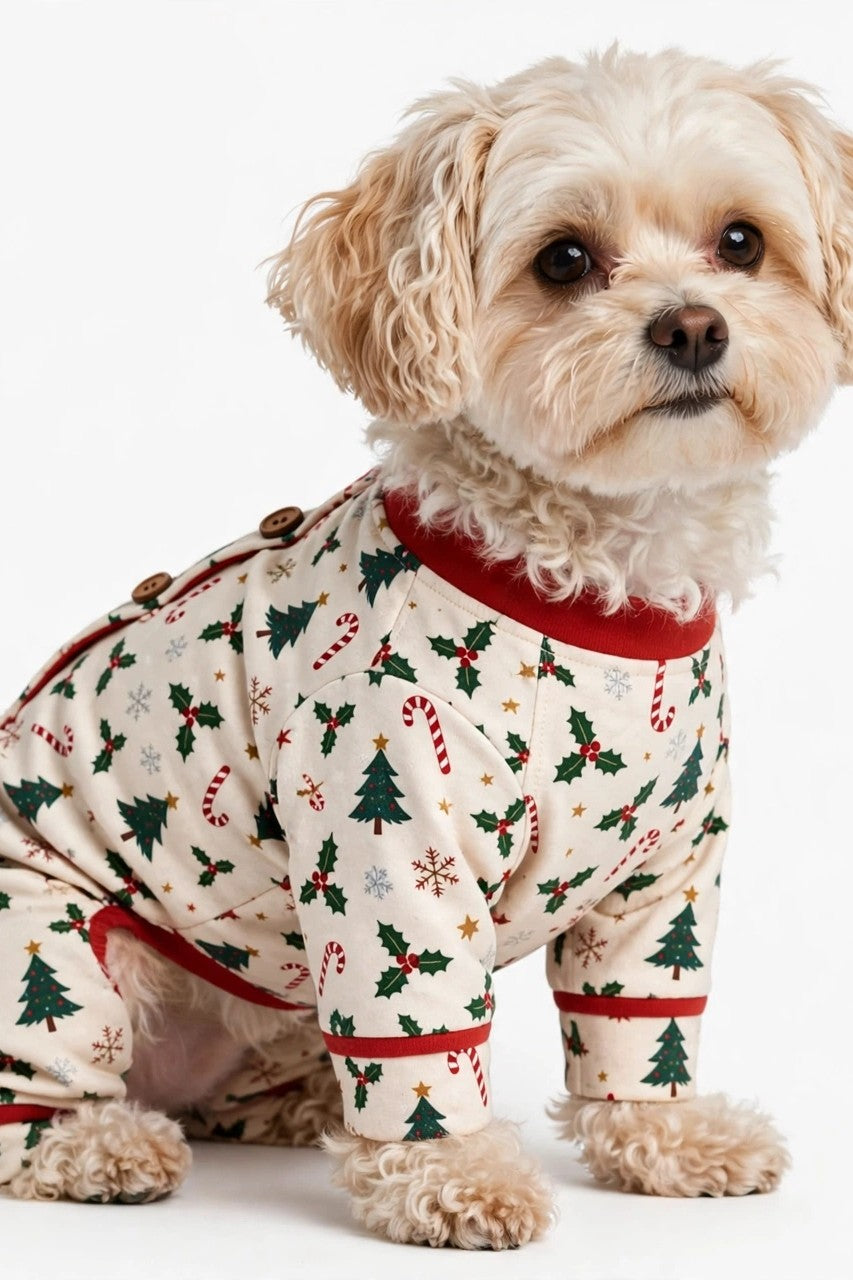 Christmas Pet Pajamas – Four-Legged Holiday Romper for Small Dogs
