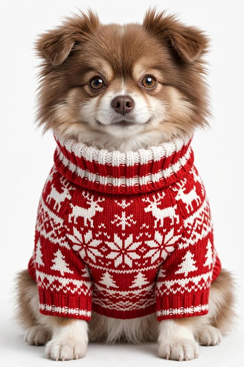 Christmas Turtleneck Dog Sweater – Cozy Knit Holiday Pullover