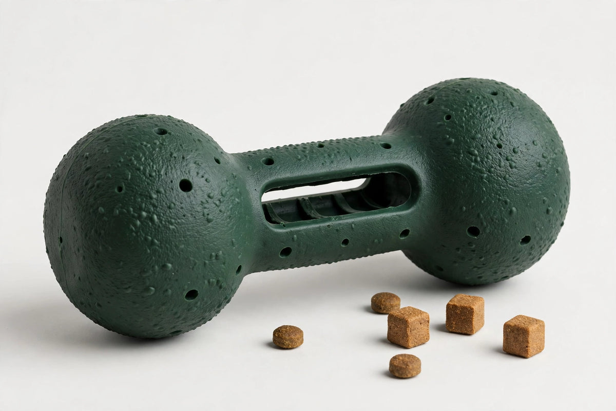 Rubber Treat-Dispensing Dog Toy – Natural Rubber Dumbbell Chew