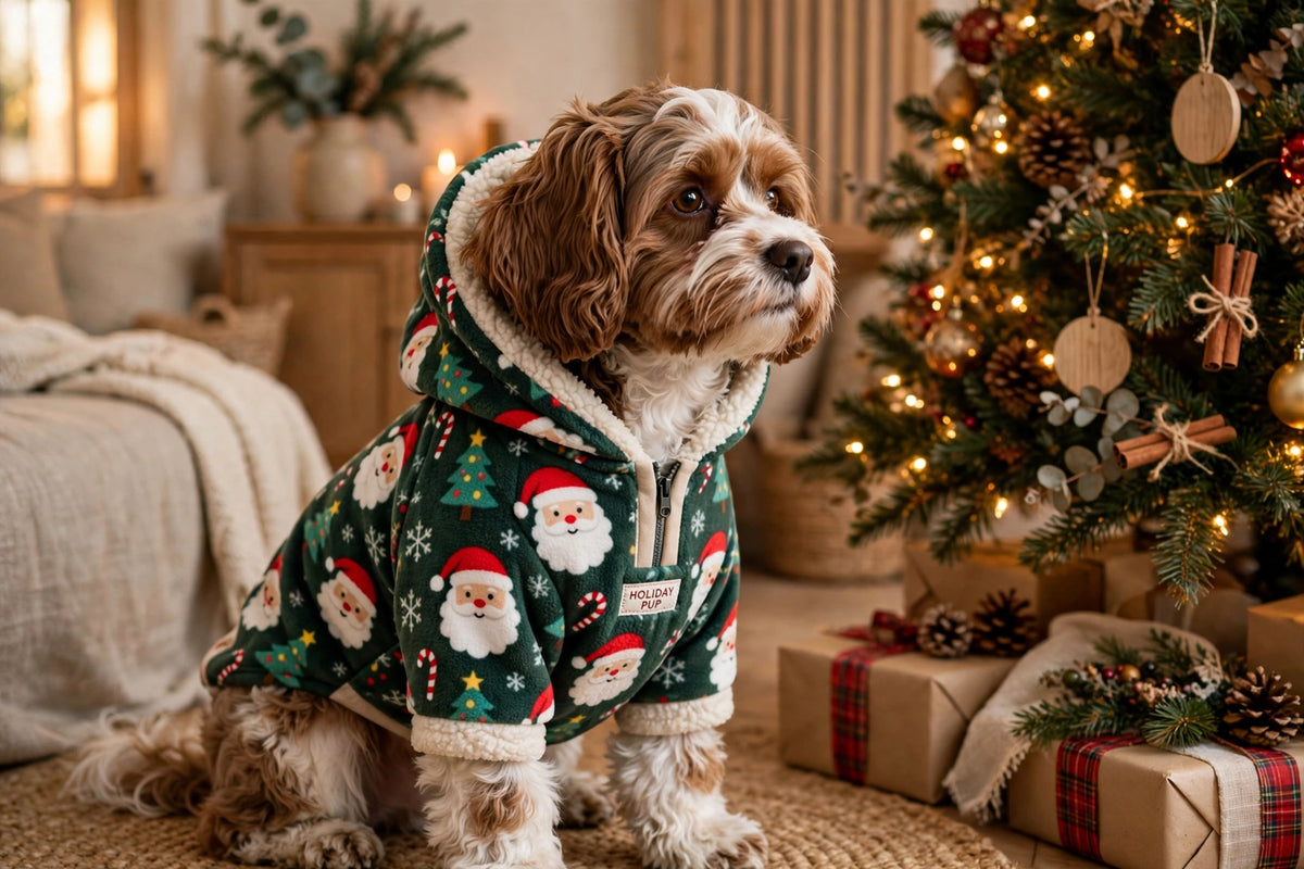 Christmas Pet Fleece Hoodie – Warm Holiday Sweatshirt for Dogs