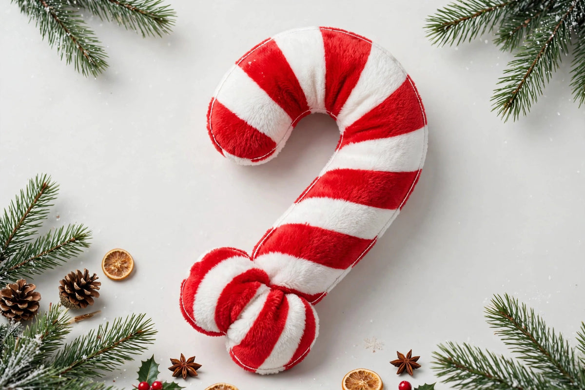 Christmas Candy Cane Dog Toy – Plush Squeaky Chew Toy