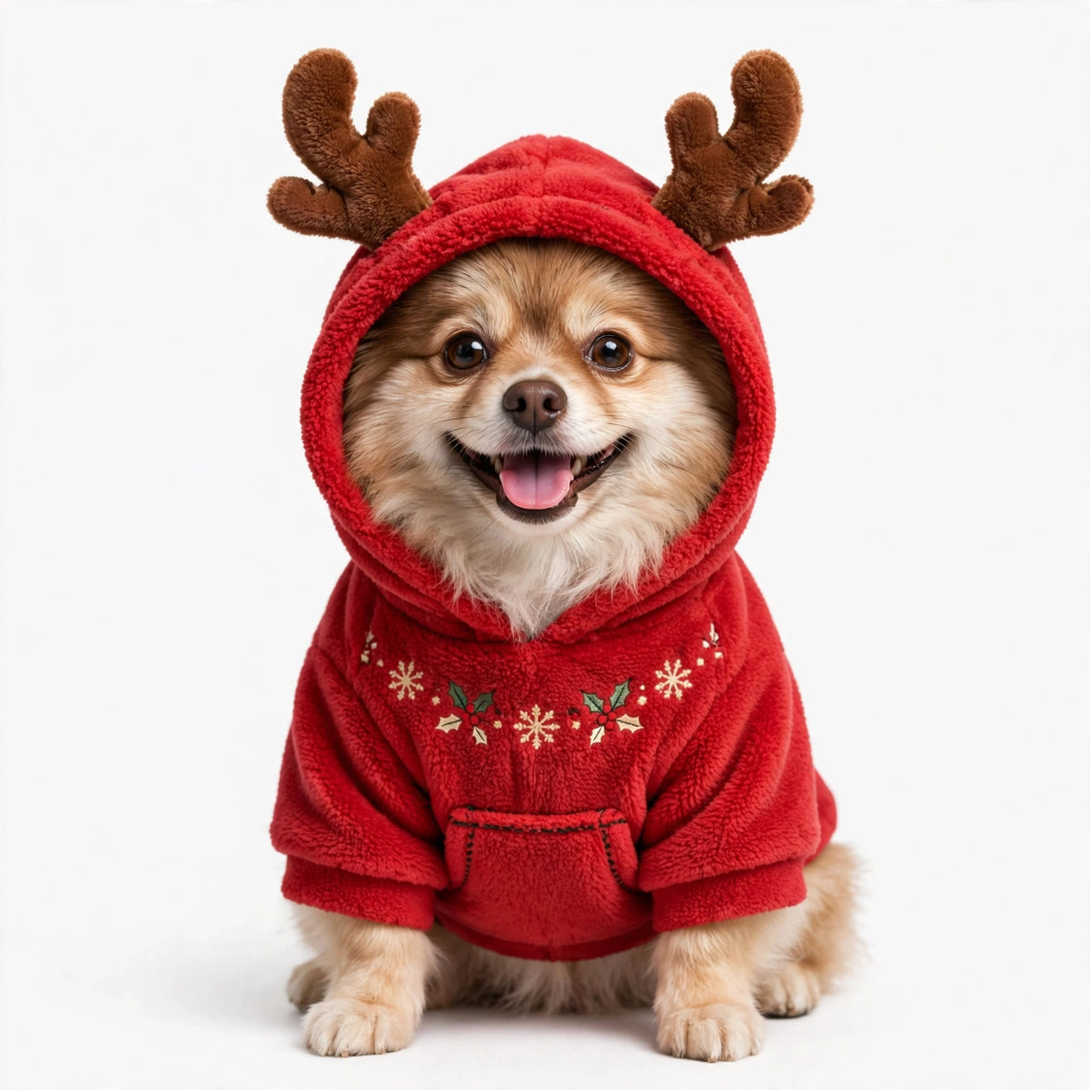 Christmas Dog Hoodie with Antlers – Festive Fleece Reindeer Hoodie