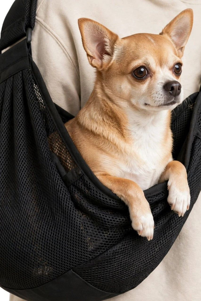 Mesh Dog Carrier Sling Bag – Breathable Travel Sling for Small Dogs